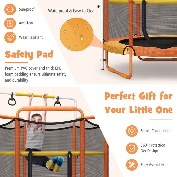 5 Feet Kids 3-in-1 Game Trampoline with Enclosure Net Spring Pad