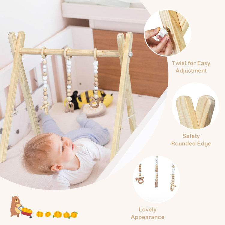 Wooden Baby Play Center with 3 Hanging Toys