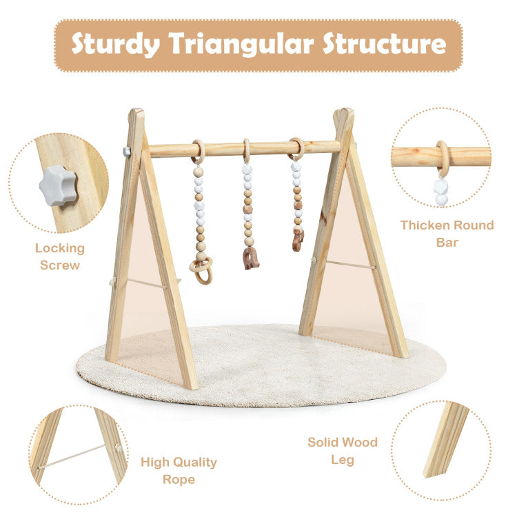 Wooden Baby Play Center with 3 Hanging Toys