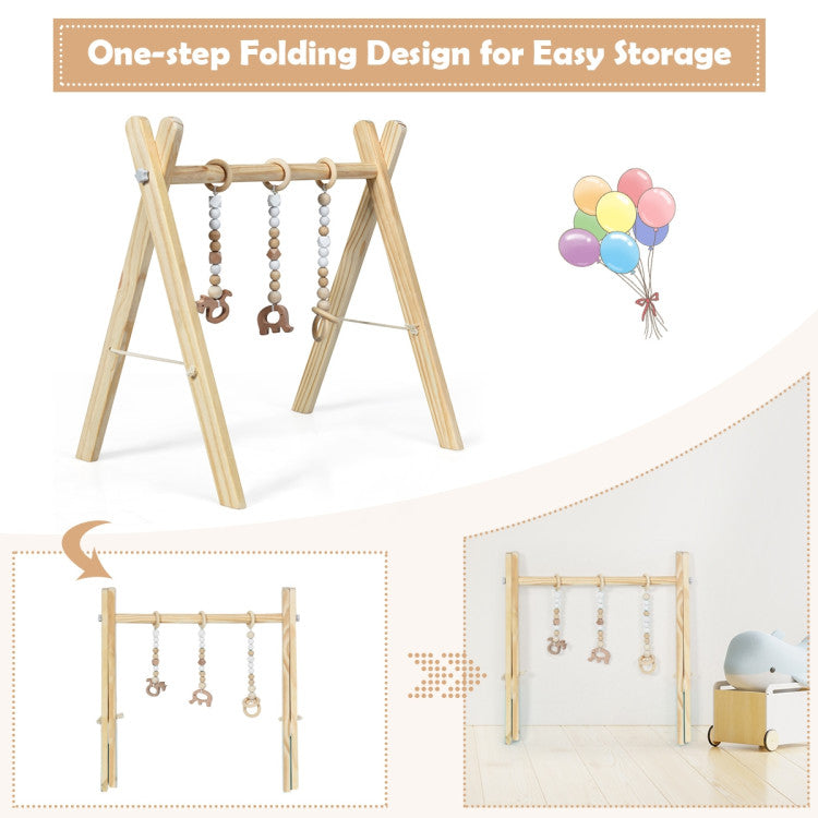 Wooden Baby Play Center with 3 Hanging Toys