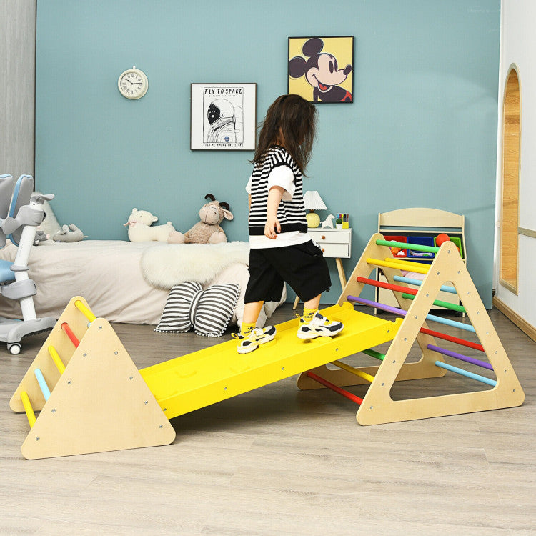3 in 1 Kids Climbing Ladder Set 2 Triangle Climbers with Ramp for Sliding