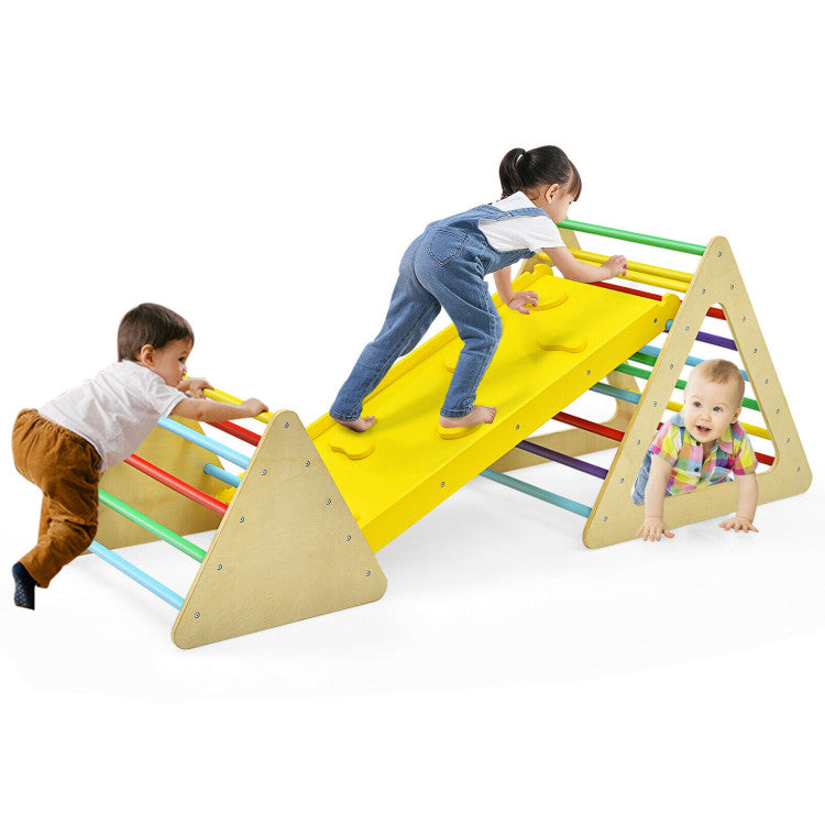 3 in 1 Kids Climbing Ladder Set 2 Triangle Climbers with Ramp for Sliding