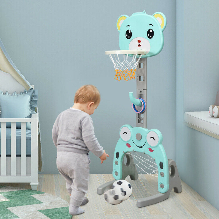 Adjustable Kids 3-in-1 Basketball / Soccer Set with Balls
