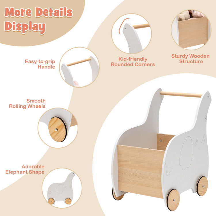 Kids Wooden Shopping Cart with Rubber Wheels