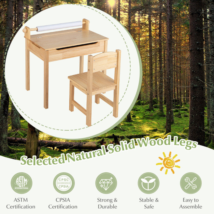 Multifunctional Table and Chair Set with Paper Roll Holder for kids
