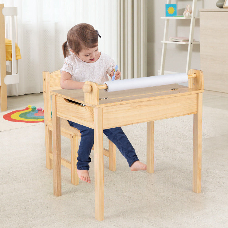 Multifunctional Table and Chair Set with Paper Roll Holder for kids