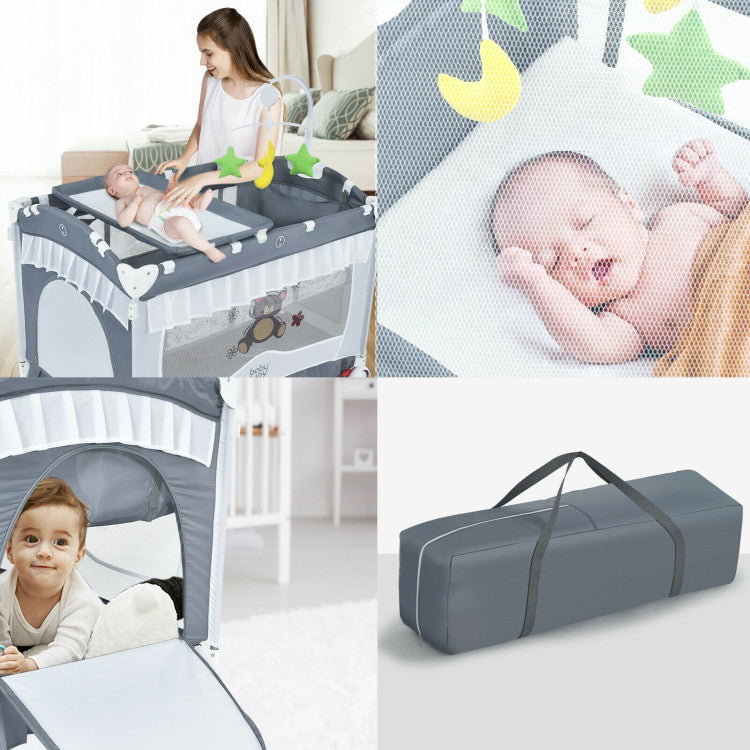 Portable Baby Playpen Crib Cradle with Carrying Bag