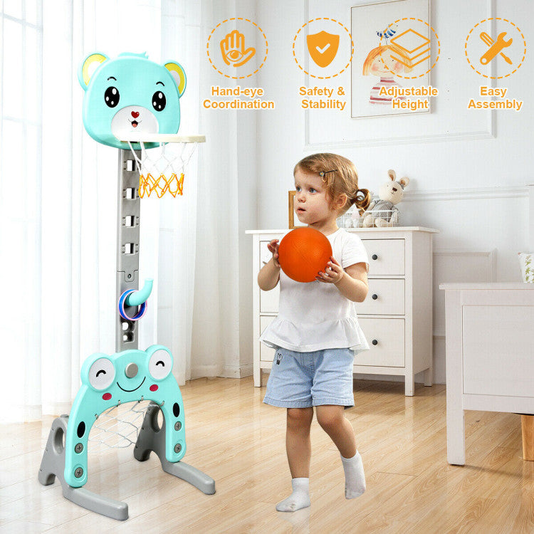 Adjustable Kids 3-in-1 Basketball / Soccer Set with Balls