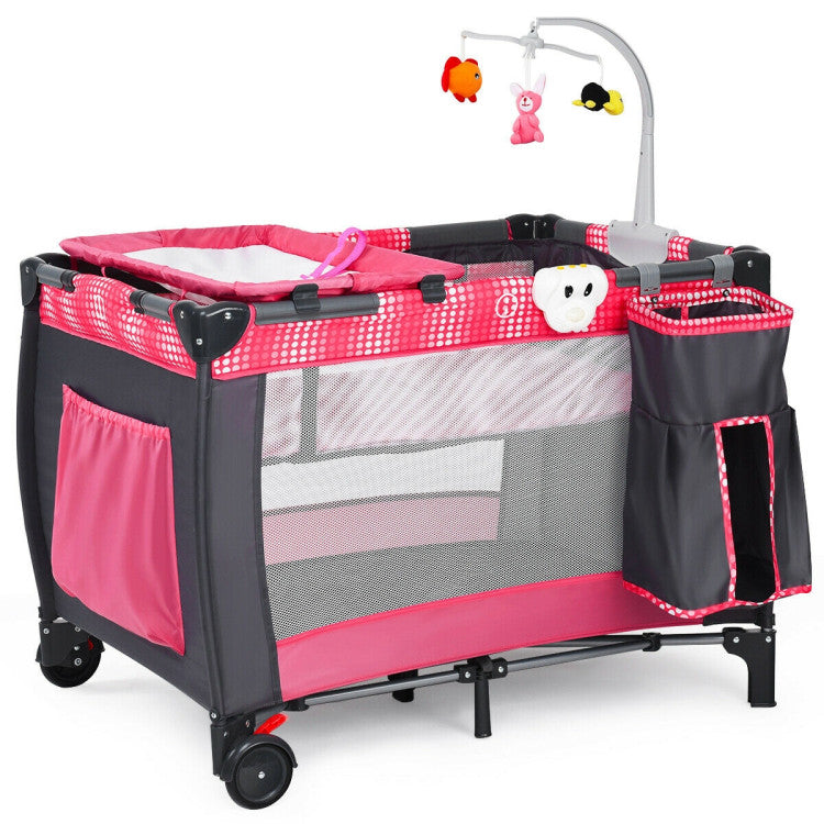 Foldable Travel Baby Crib Playpen Infant Bassinet Bed with Carry Bag