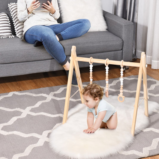 Wooden Baby Play Center with 3 Hanging Toys